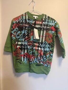 Burberry Green Multicolor Graffiti Plaid Kids Sweatshirt